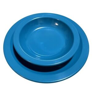 Texas Ware Teal Blue Melamine Dinner Plate and Bowl Set Vintage MCM 2 Piece